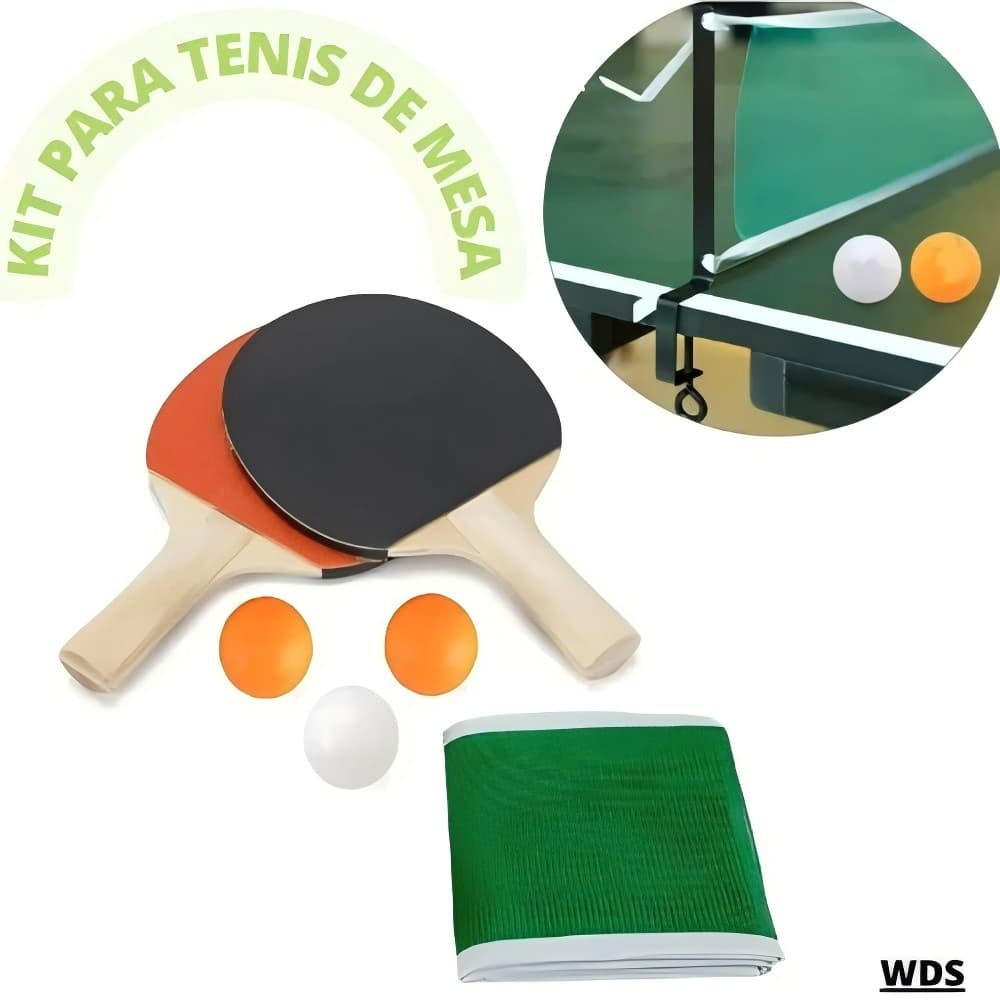 Kit Ping Pong Tênis De Mesa - 2 Raquetes + 3 Bolas + 1 Rede