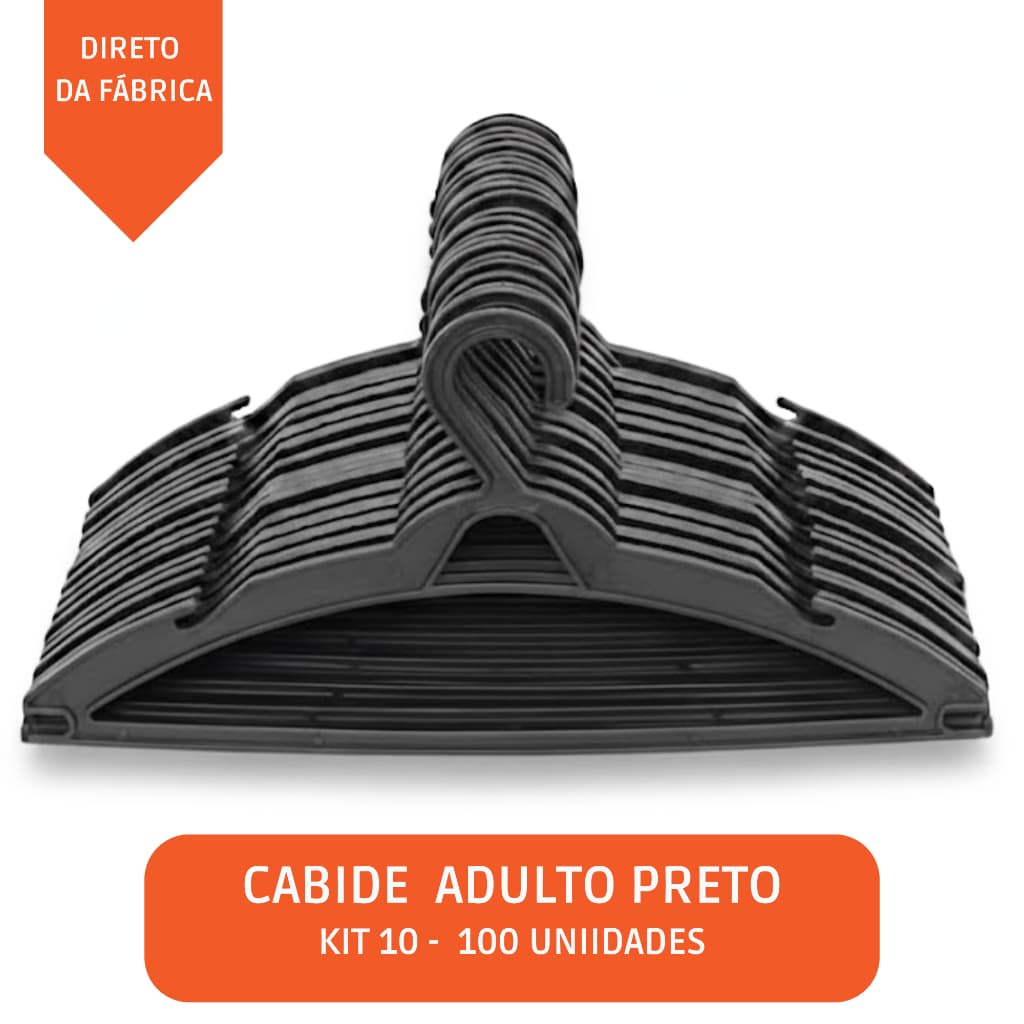 Kit 10 25 50 100 Cabides Adulto Preto | Organizador Guarda Roupa | Cabide Plástico | Envio Imediato