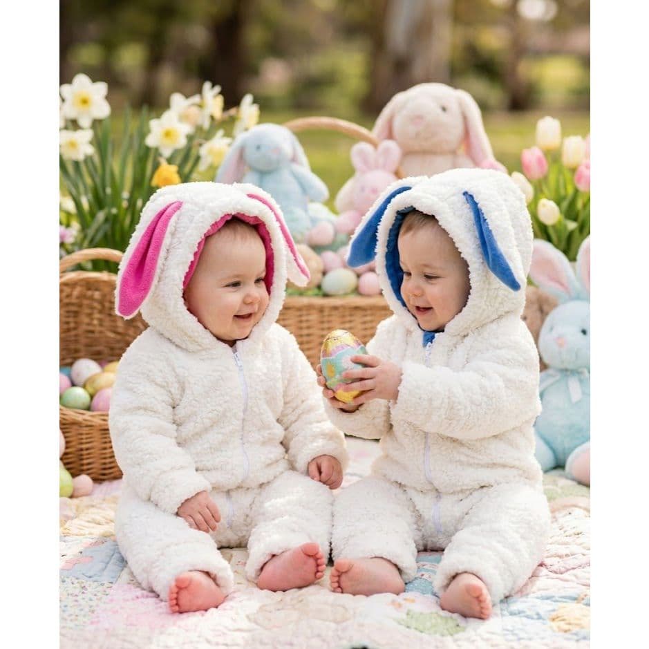 Macacão Bebê menino menina Urso Coelho Sherpa Peluciado com Capuz Zíper Antialérgico Quentinho Luxo