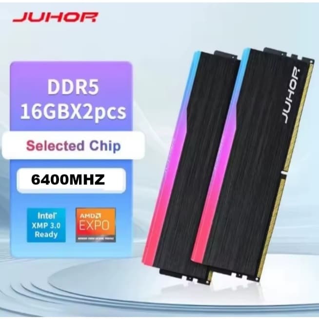 [COR PRETA COM RGB] Memória DDR5 32GB (2X16GB) KIT 6400MHZ CHIP MICRON CL38 1.25V