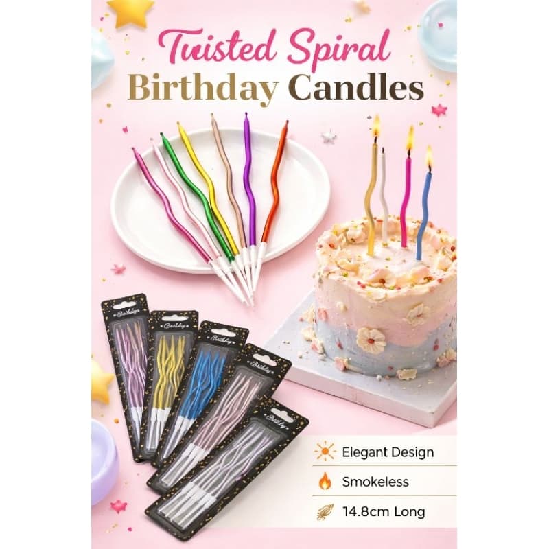 Velas de Aniversário onduladas Metalizadas para bolo - KIT  com 6 unidades.