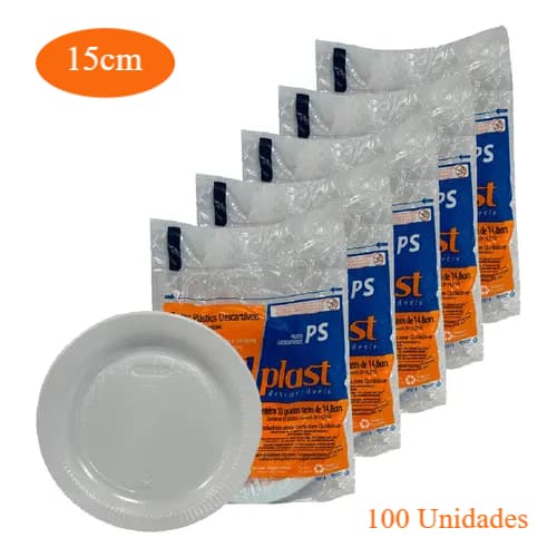 100 Pratos descartáveis raso 15cm Total plast ideal para sobremesas salgadinhos pequenas refeições