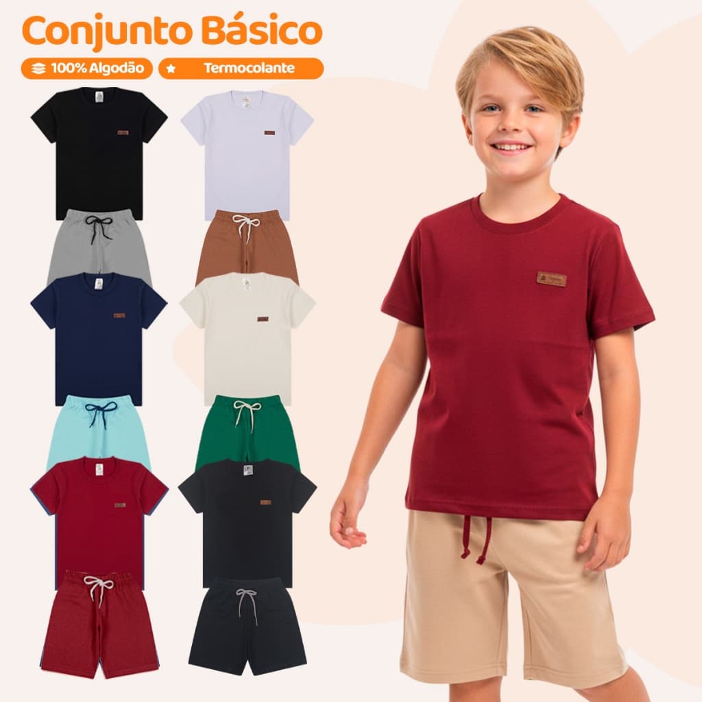 Kit Básico 14, 6 Ou 4 Peças Roupa Infantil Menino Estilo Casual Liso De Algodão - Conjuntos de Menino Verão