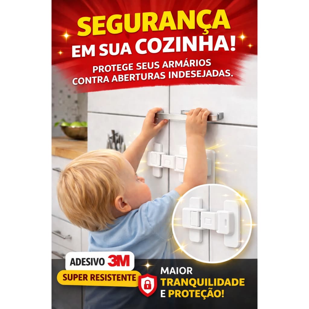 Trava de Segurança para Geladeira e Armário | Proteção Infantil com Adesivo Forte
