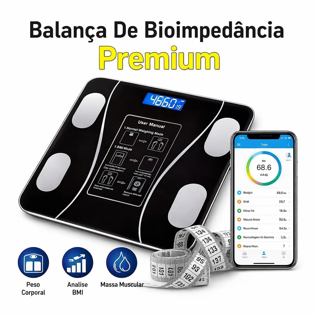 Balança Bioimpedância Digital Bluetooth App Peso Gordura IMC Corporal 180kg