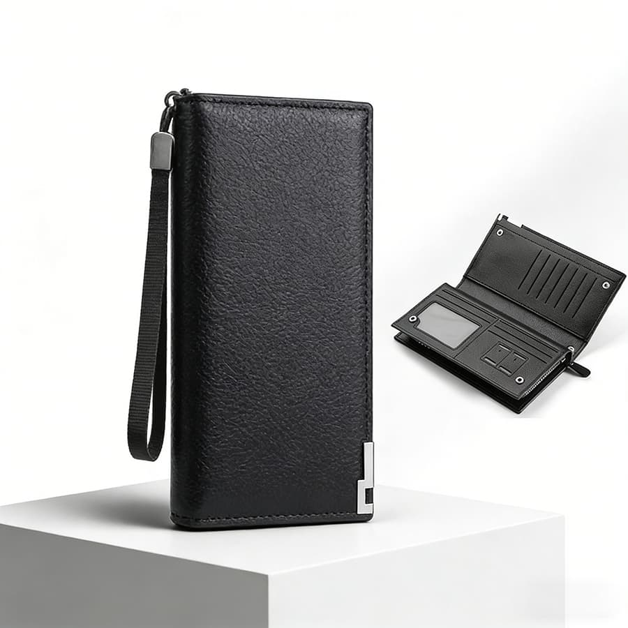 Men's Long  Wallet Carteira De Moedas Masculina Moda RFID Bloqueio De Carteiras Masculinas Couro Zíper Porta-Cartões De