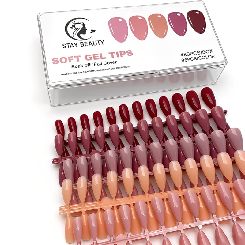 KIT 480 Uniades Unha Postiça Soft Gel Almond Fosca Em Gel