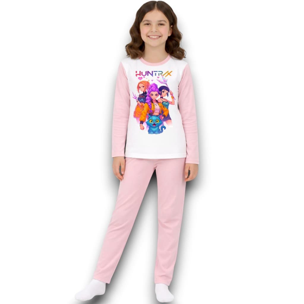 Pijama Longo femenino infantil/conjunto moda inverno malha pp/moda frio