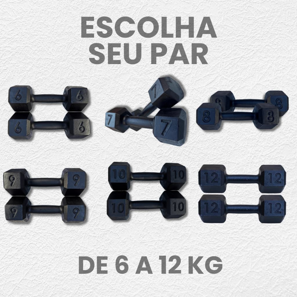 Par Halter Sextavado Pintado 6kg a 12kg – Par de Pesos para Musculação, Treino em Casa, CrossFit e A