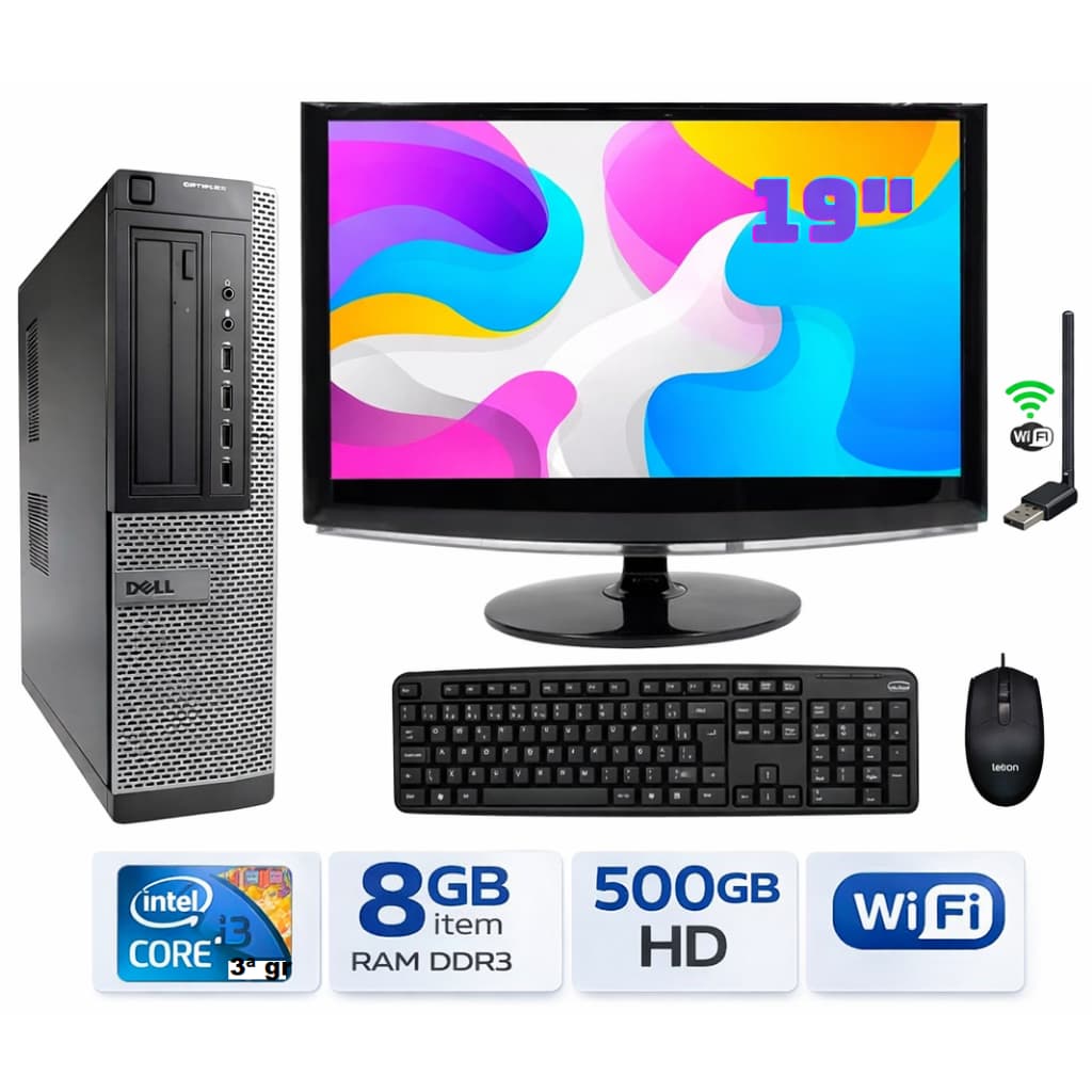 Computador Completo Dell Intel de 3ª Geração 3010 8gb Ram Ddr3 500gb HD Monitor 19 Polegadas Grande