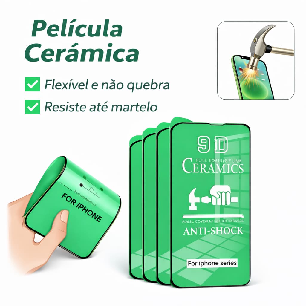 Película Cerâmica Gel 3D Flexível Para IPhone 17PROMAX 7G 7Plus XR 11 12 13 14 15 16 16Promax 16E Todos Modelos para ios