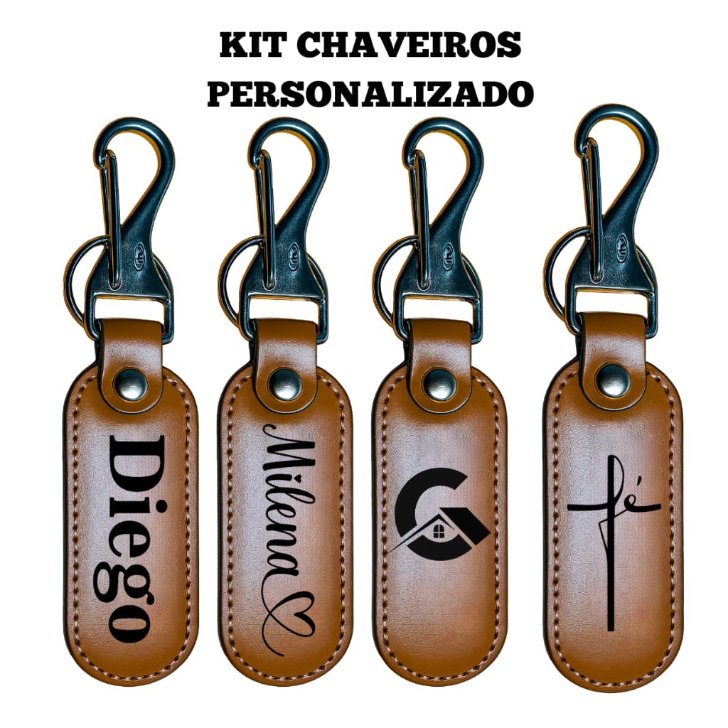 Chaveiro de couro personalizado a Laser com argola e mosquetão