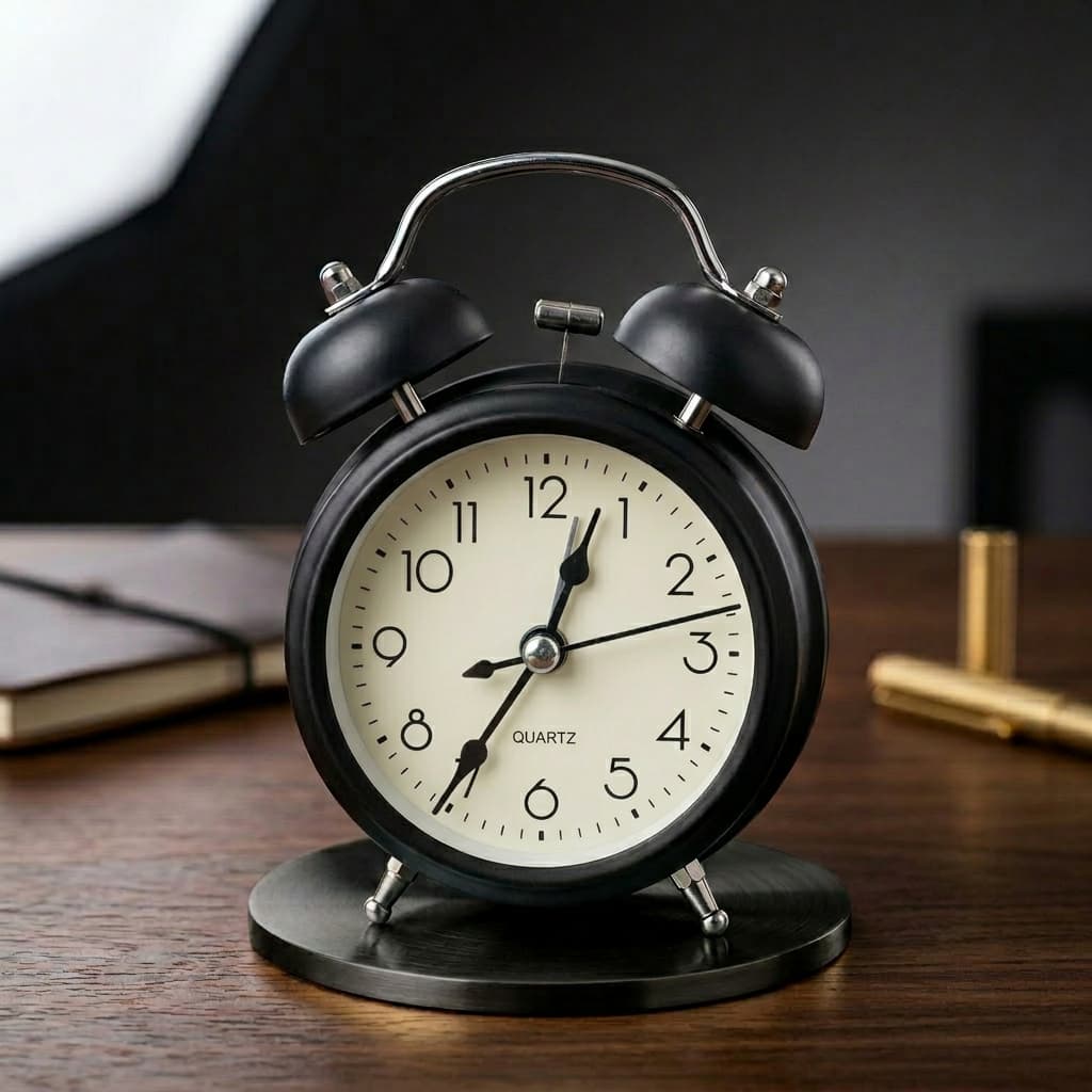 Relógio Despertador Analógico Vintage Silencioso com Sino Duplo Base Antiderrapante Quarto Escritório-634
