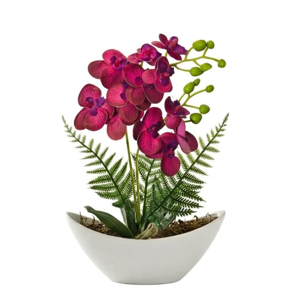 Planta Artificial Arranjo de Orquídea Com Vaso Barca Luxuoso