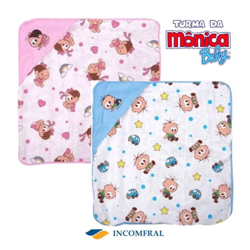 Toalha de Banho bebê c/ Forro de fralda e Capuz Turma da Mônica Incomfral