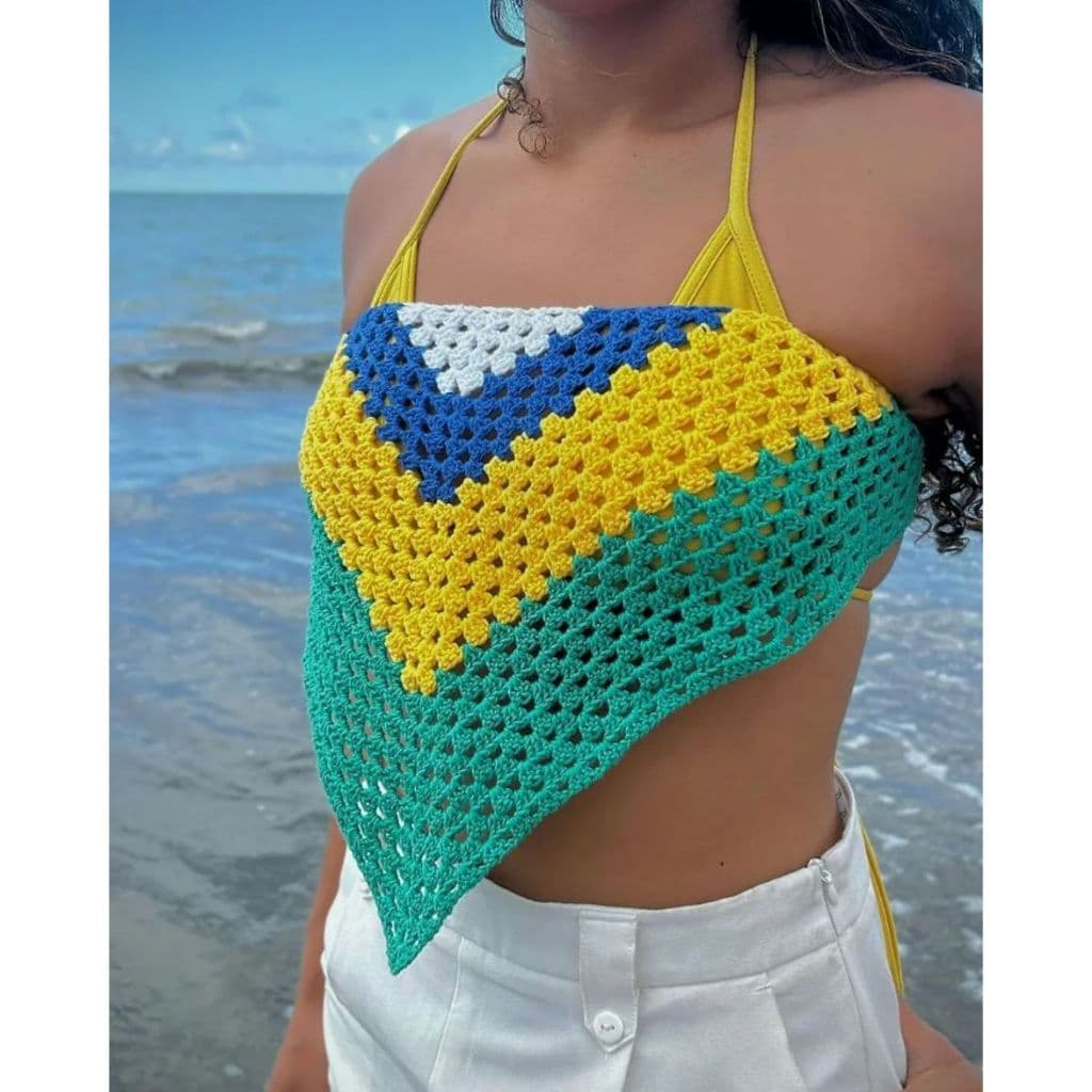 Bandana De Crochê Do Brasil - Top De crochê - Bandana 5 Formas de Usar