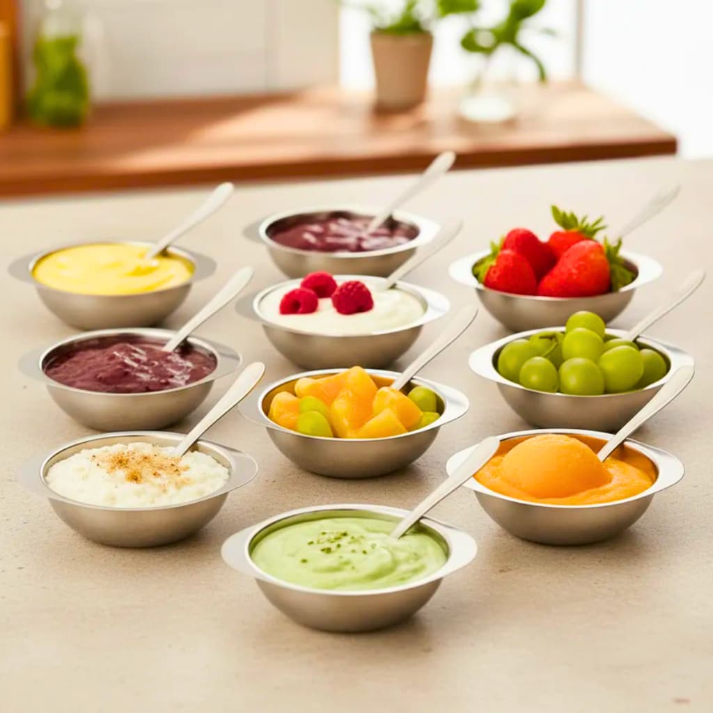 conjunto jogo de sobremesa inox potes e colheres