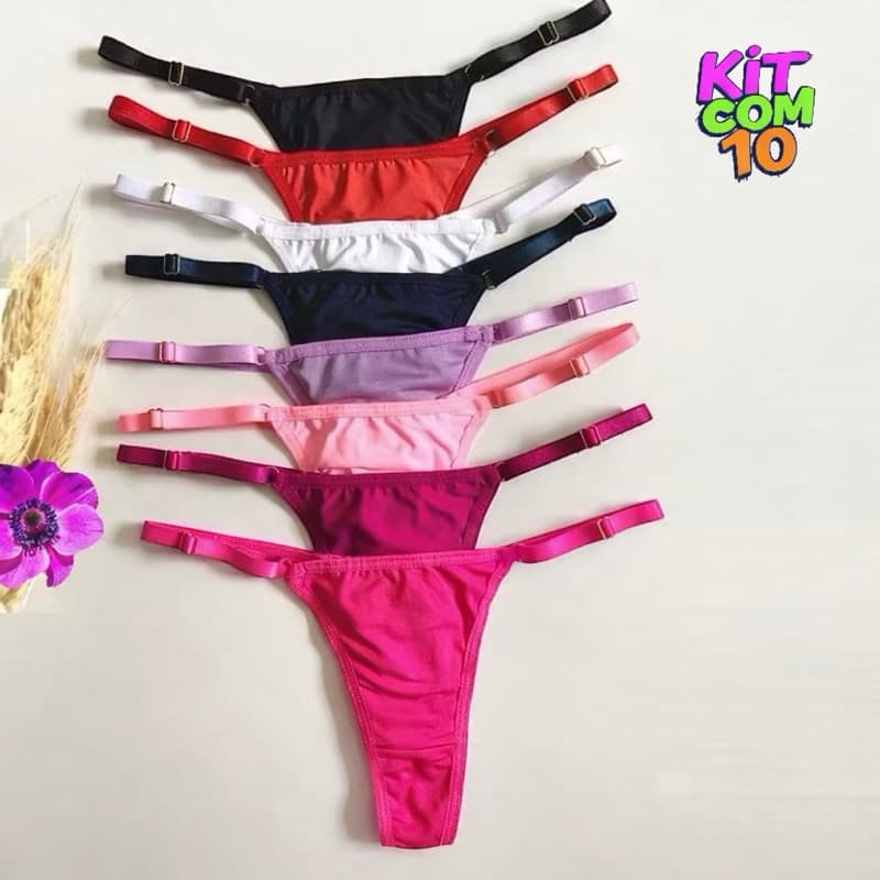 Kit 10 Calcinha Fio Dental Regulagem na Lateral Microfibra Dia a Dia