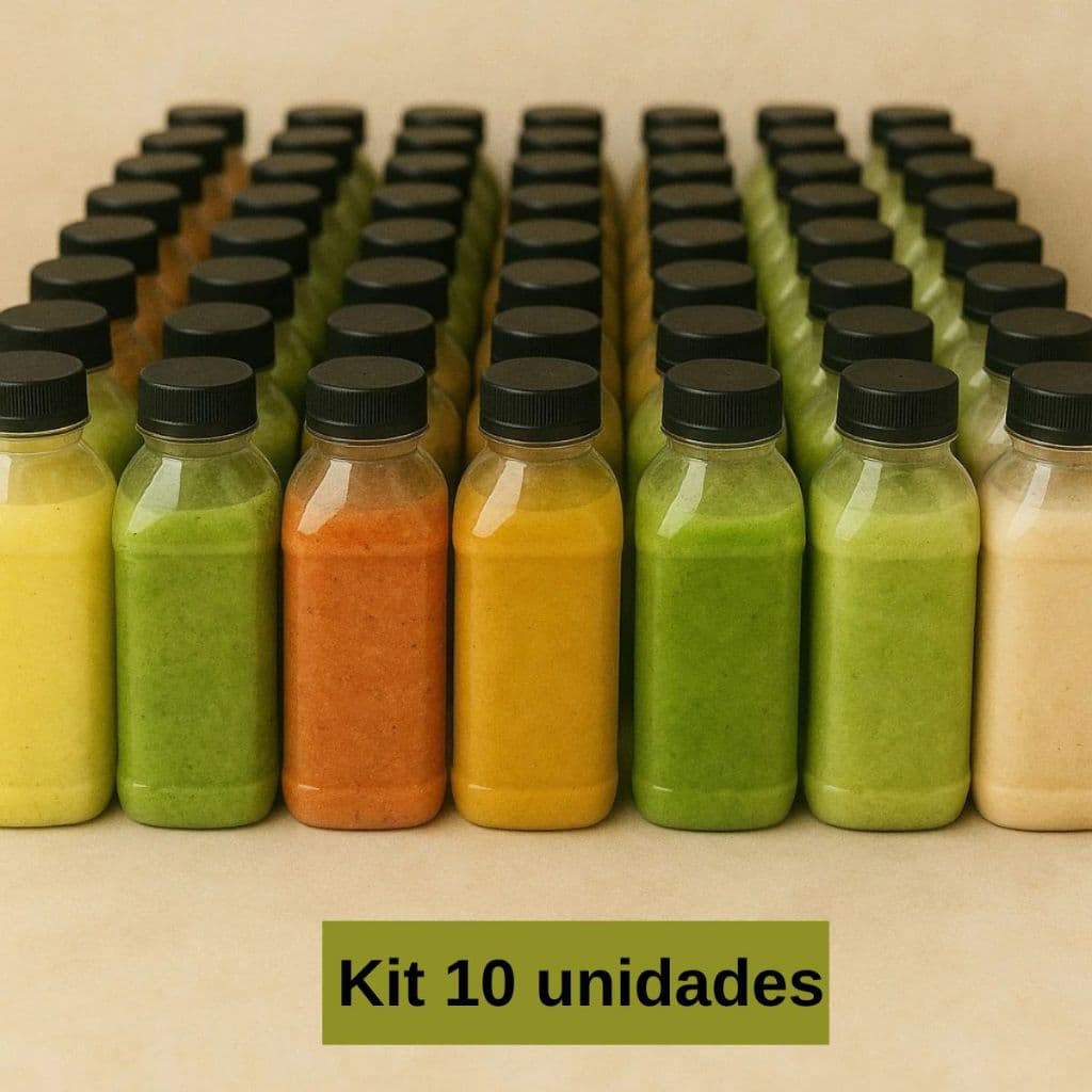 10 Garrafa Pet Plástica Tampa Com Lacre Descartável Transparente Suco Detox 200ml/300ml/500ml/1 litro