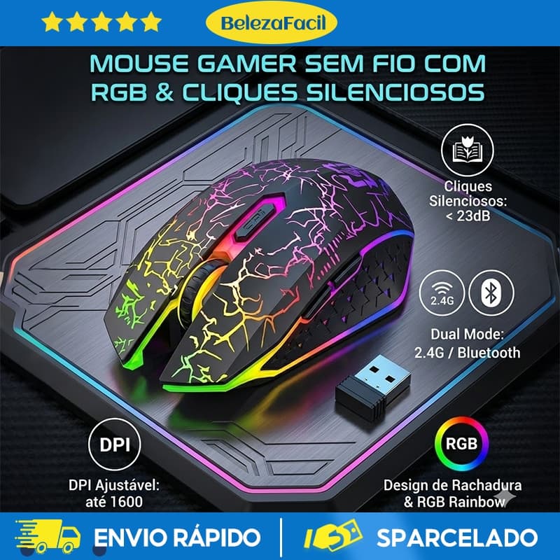 Mouse sem fio dual band receptor nano 2,4ghz / Bluetooth RGB recarregável mouse gamer sem fio