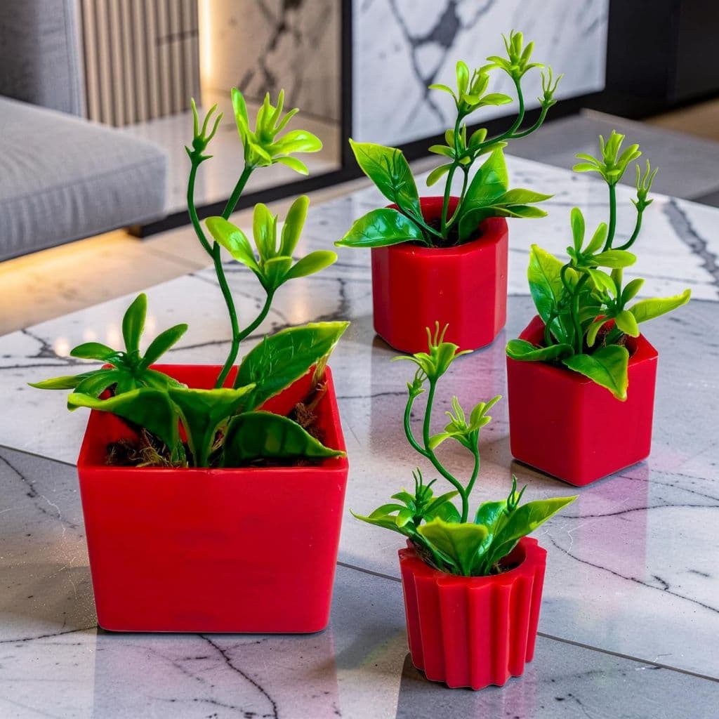 Kit 4 Vasinhos com Folhagem Artificial