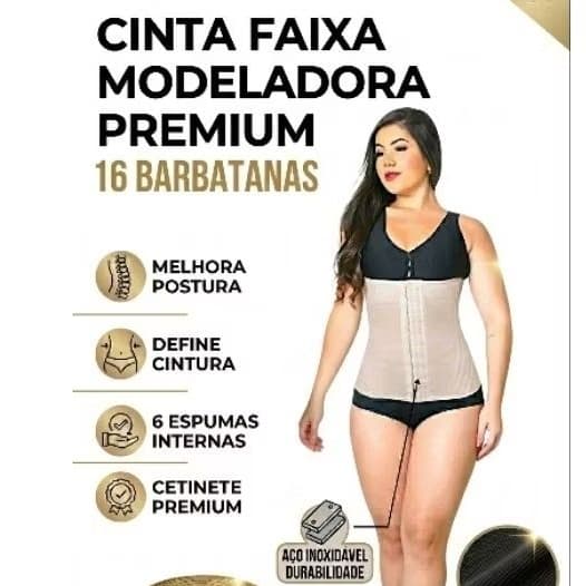 Cinta Faixa  16 Barbatanas,  até 54, alta compressão fecho triplo, espumas protetoras