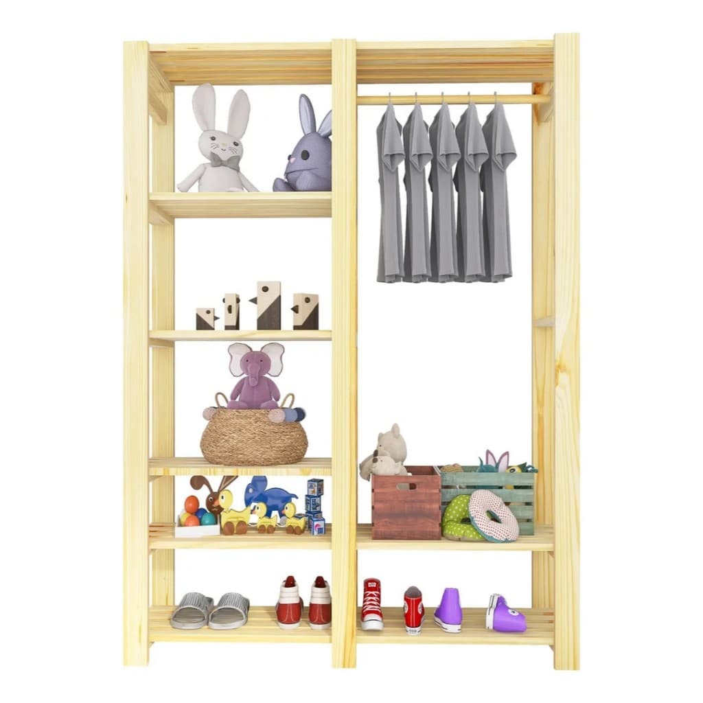 Arara Cabideiro C/Prateleiras Organizador Roupas E Livros Cor Pinus