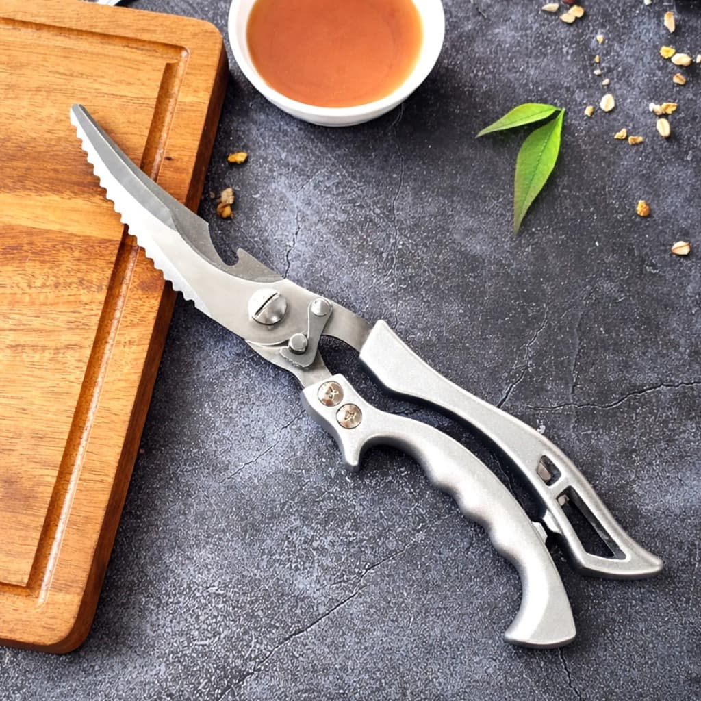 Tesoura Cozinha Culinária Profissional Aço Inox Desossar Cortar Frango Carne Descamador Peixes