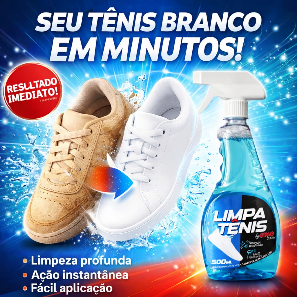 Limpa Tenis Branco Spray 500ml Remove Mancha Amarelado Odores Couro Tecido Borracha Limpeza Rápida