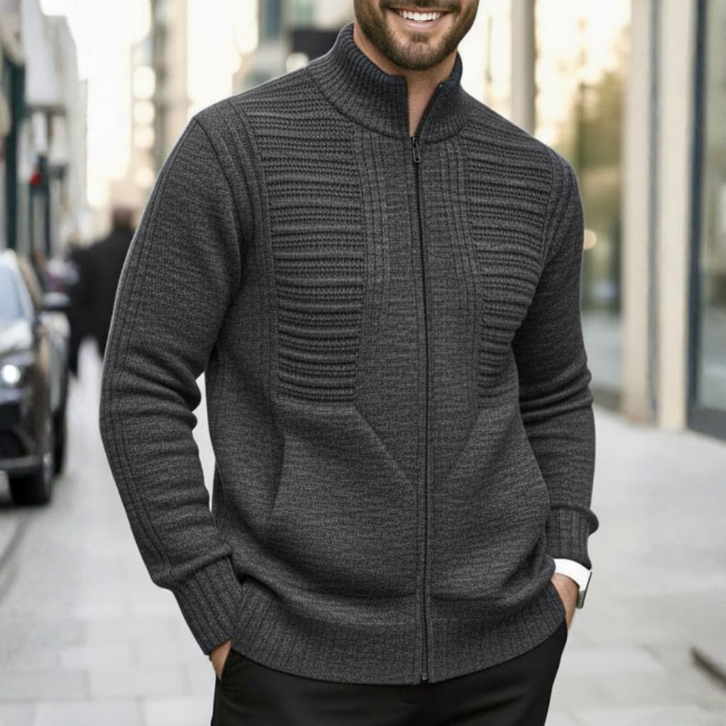 Jaqueta Masculina Blusa De Frio Casaco Aberto Com Bolso E Ziper Tricot