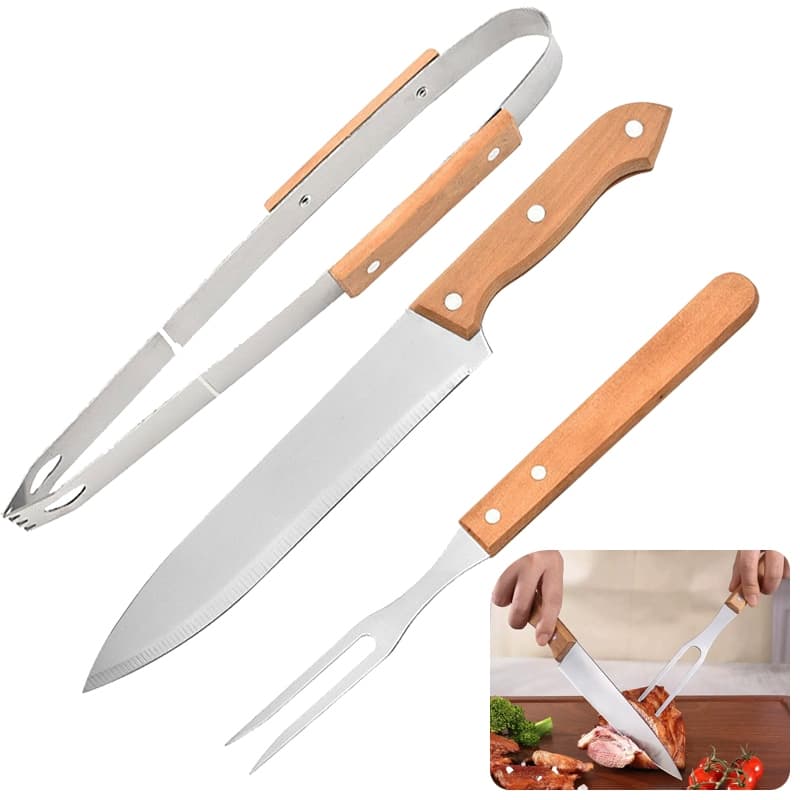 Kit de Churrasco Conjunto de 2 E 3 Peças Aço Inox Com Estojo Kit Churrasqueiro Presenteável