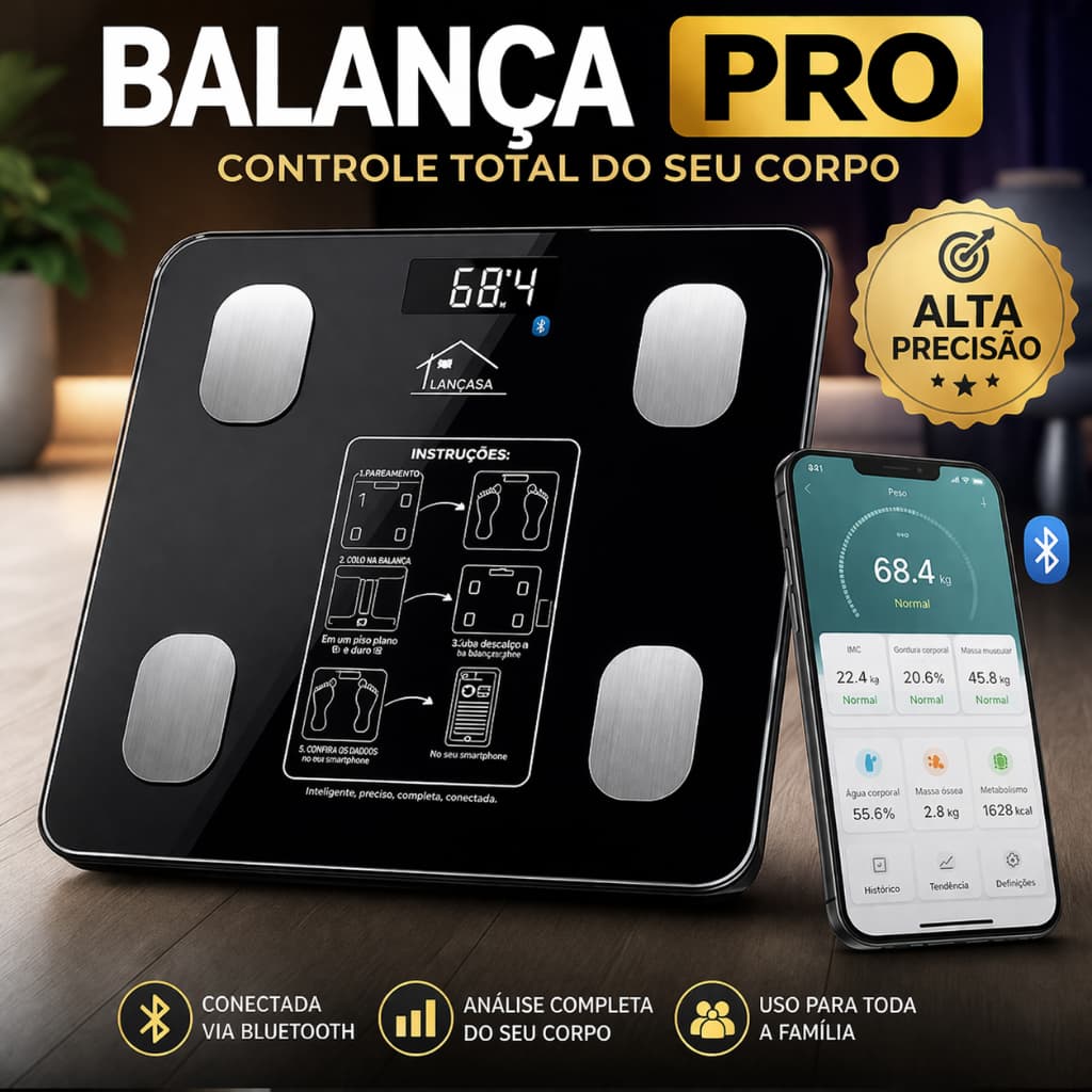 Balança Corporal Inteligente Bluetooth 140kg Gordura Massa App Alta Precisão - OFERTA