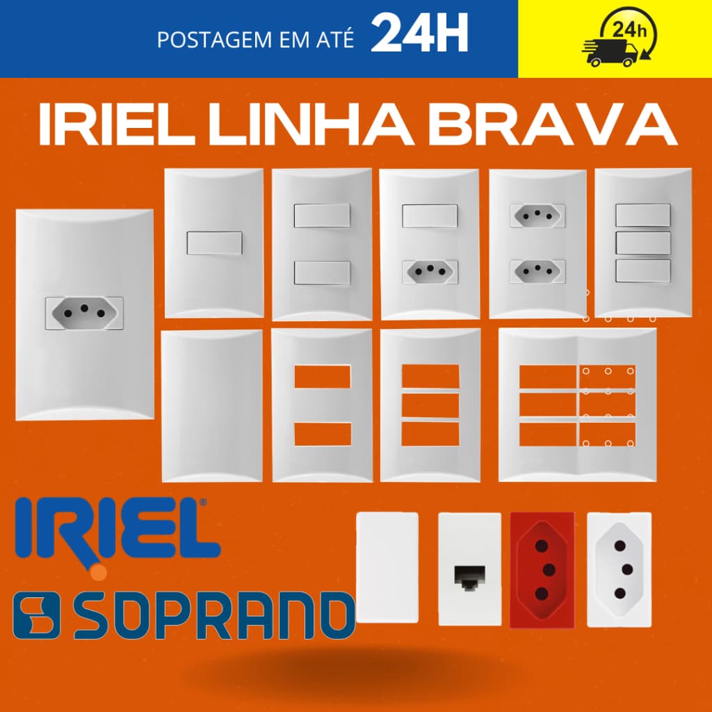 Tomadas10A 20A Teclas Placas Iriel Soprano Brava Furo Interruptores Simples Paralelo Intermediario