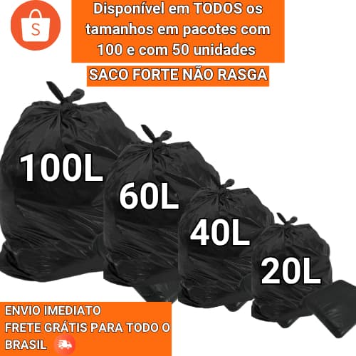 Saco de lixo Reforçado | Grosso, preto | disponível em 20, 40, 60, 100LT | com 100 e 50 unidades | da fábrica