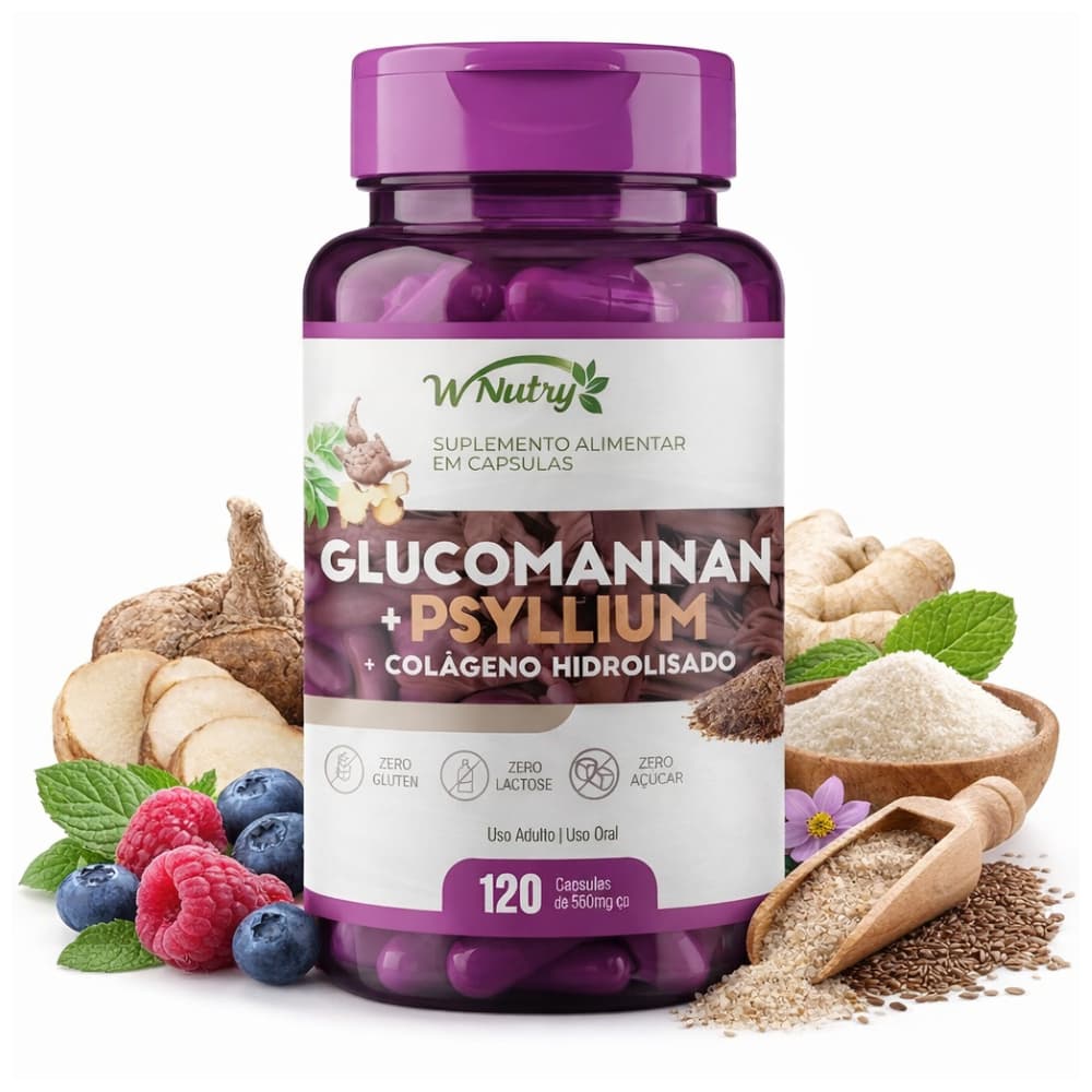 1x PSYLLIUM + GLUCOMANNAN + COLAGENO HIDROLISADO 120 Cápsulas Envio Imediato