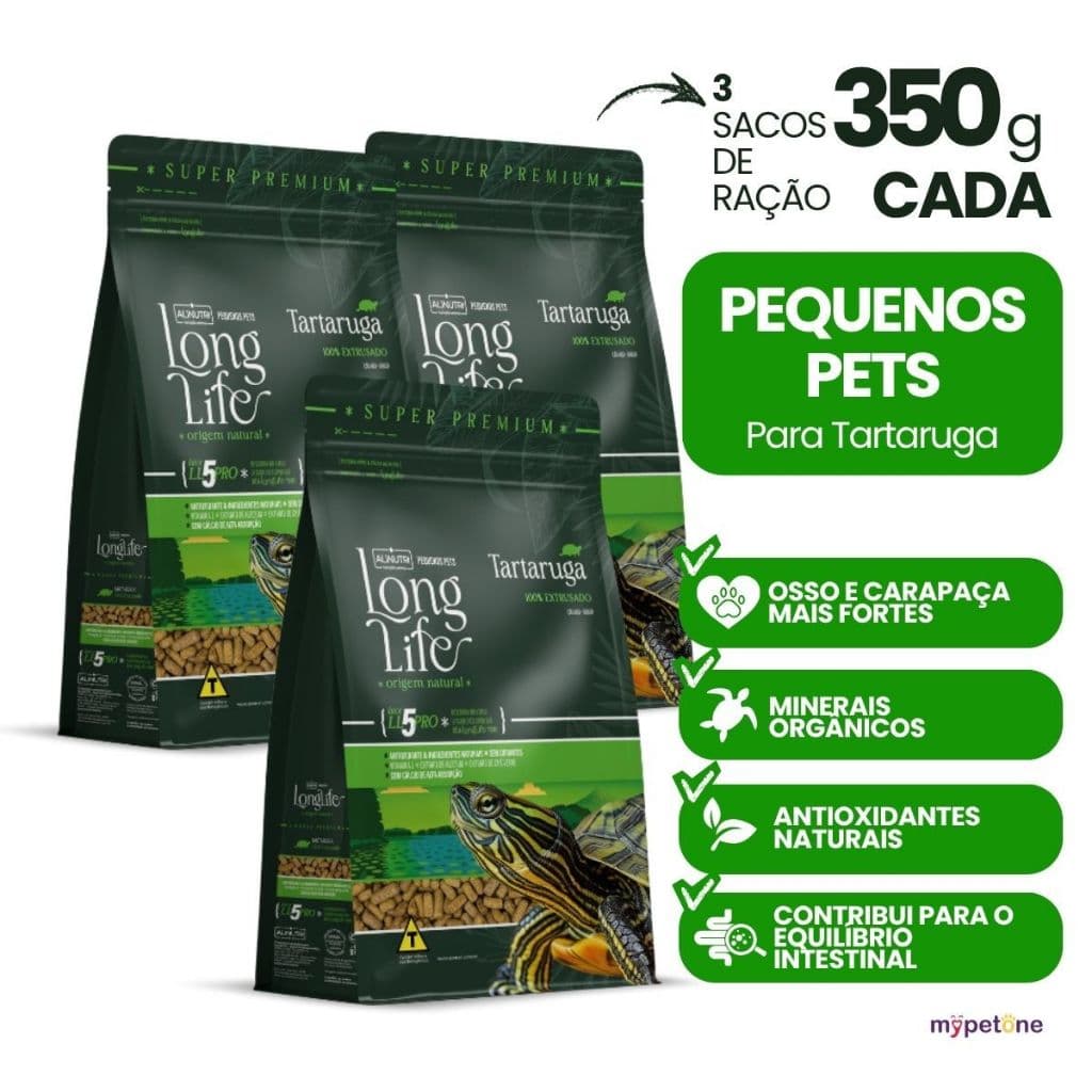 Kit com 3 Ração Long Life Pequenos Pets Tartaruga 350g