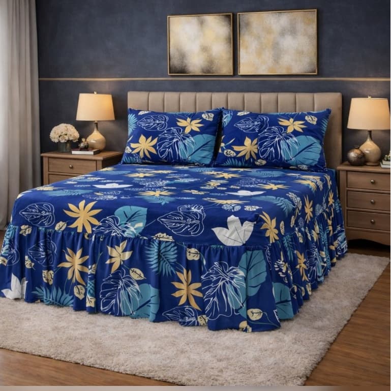 Kit Colcha Lençol Com Babado Casal Box 3 Peças Toque de Algodão + 2 Pares de Fronhas   *OFERTA