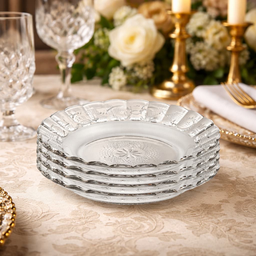 4/6/12 Pratos Fundo Vidro Temperado Transparente Resistente para Refeição e Sopa Durável para Uso Diário e Micro-ondas