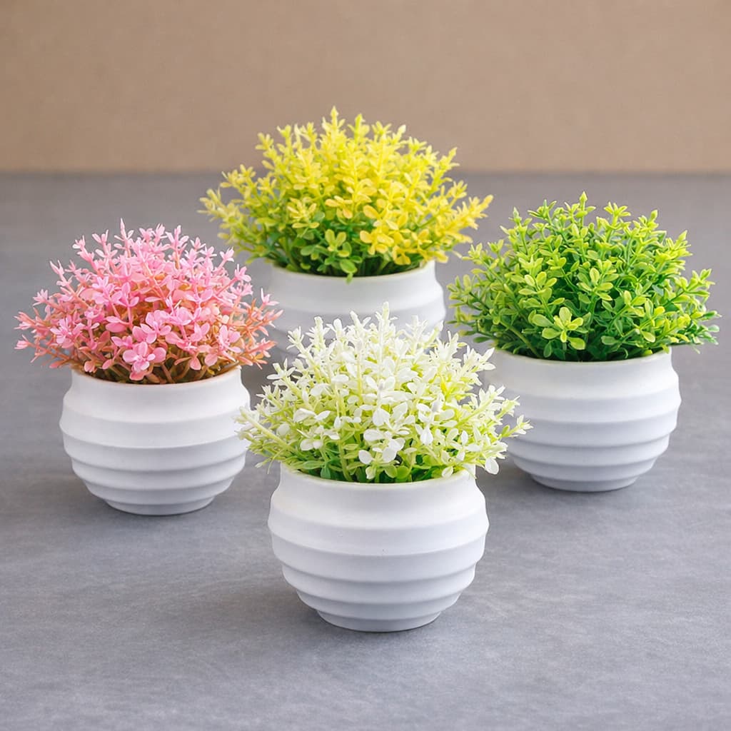 Kit 2 a 6 Vasinhos Branco de Planta Artificial Flores Decorativos Decoração Rack Sala Cachepot