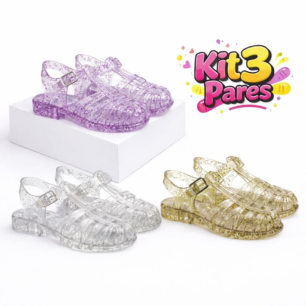 Kit 3 Pares Sandália Menina Molinha Papete Plástico Infantil Feminina Sandalinha Promoção