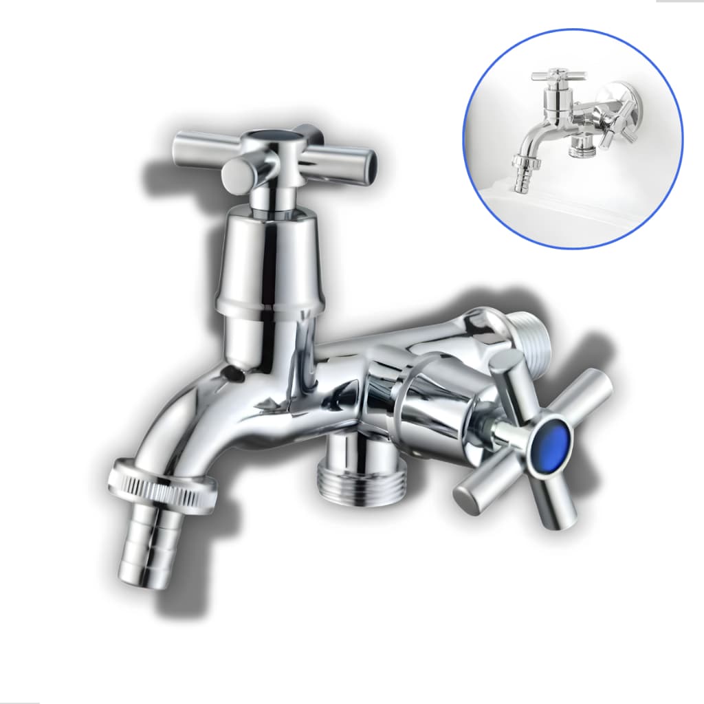 Torneira Tanque Maquina de Lavar Jardim 2 saidas ABS Cromado 1/4 Volta