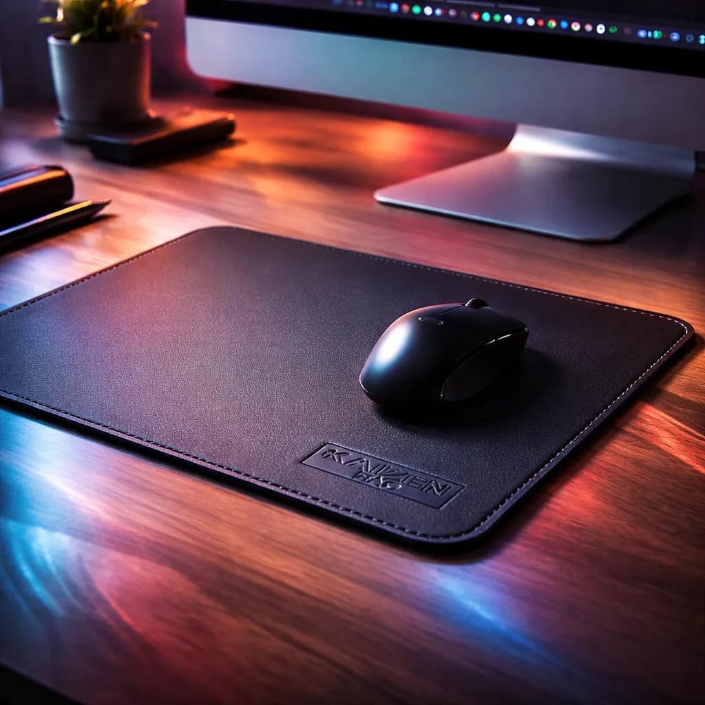 Mouse Pad DeskPad Premium Slim  Acabamento em Couro e Design Sofisticado Escritório Office + Porta Copos