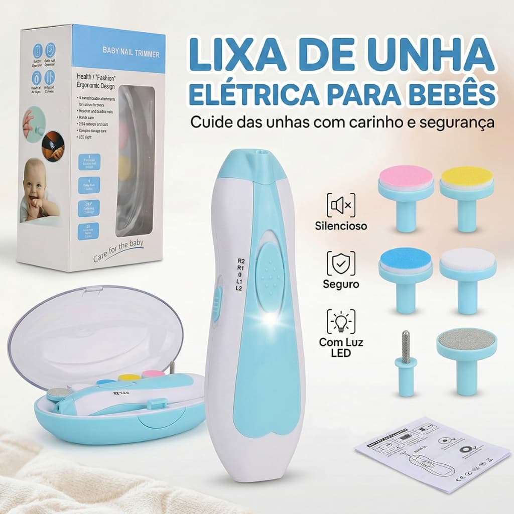Lixa de Unha Elétrico Aparador Cortador Para Bebê Infantil Com Estojo