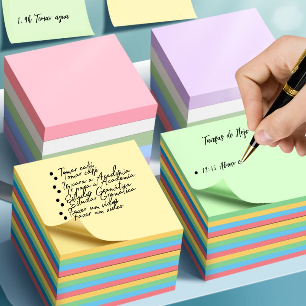 Bloco De Notas 100 Folhas 76x76mm Bloco Adesivo Para Anotações Colorido