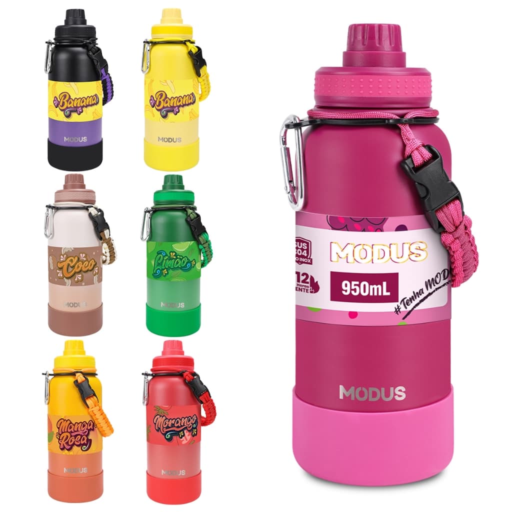 MODUS Garrafa Térmica 1 Litro Esportiva De Aço Inoxidável Com Isolamento A Vácuo com Base Emborrachada
