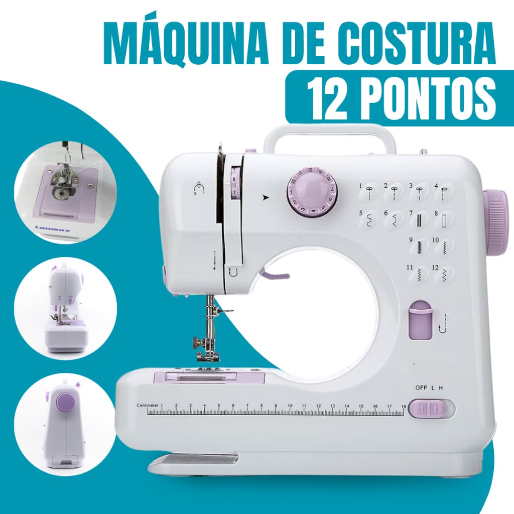 Mini Máquina de Costura Doméstica Multifuncional – 12 Pontos – Compacta e Prática