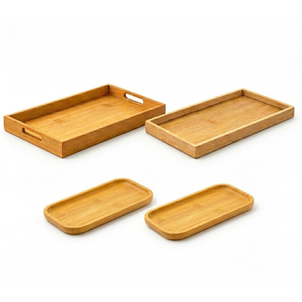 Kit 4 Bandejas de Bambu para Café Chá Petisqueira Mesa Posta Decoração Organização