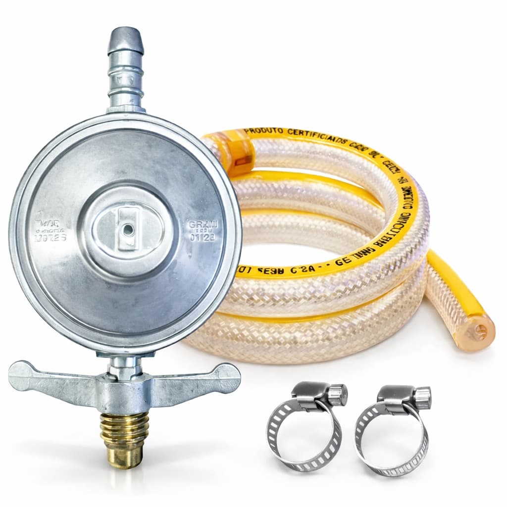 Registro Gás Cozinha Regulador botijão de Gás com Mangueira e 2 Abraçadeiras para Fogão- 1kg/h