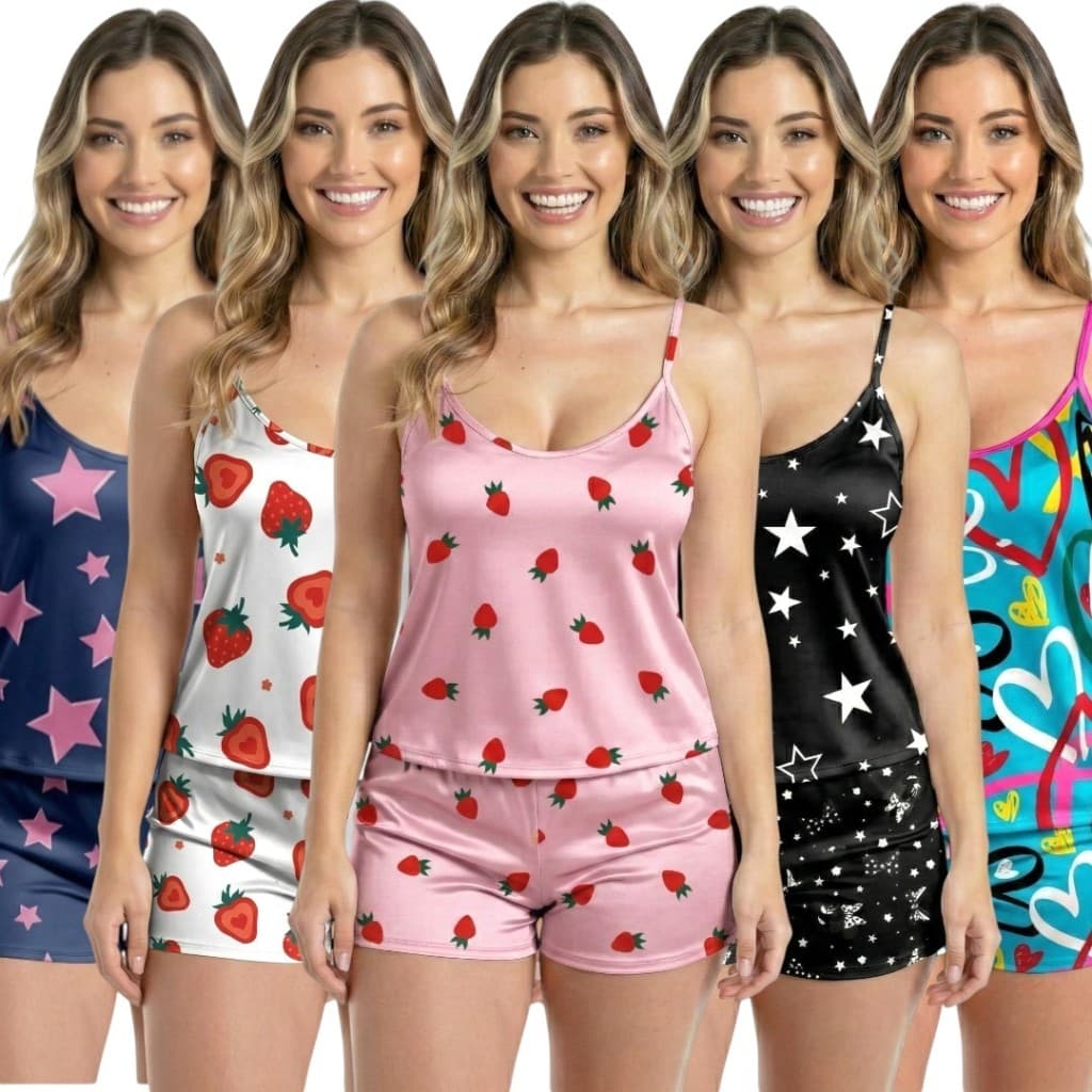 Kit Conjuntos Pijama Baby Doll Short Doll Estampado Sem Bojo Original Conjunto Pijama Exclusivo