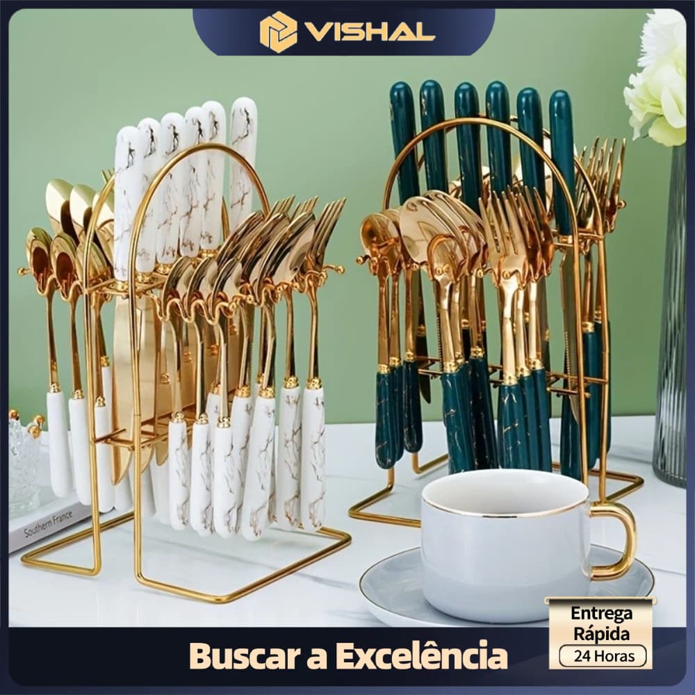 Kit 24 peças Talheres Colher Garfo Faca aço inoxidável de luxo  (Sem Suporte) Para Casa e Catering de Hotel